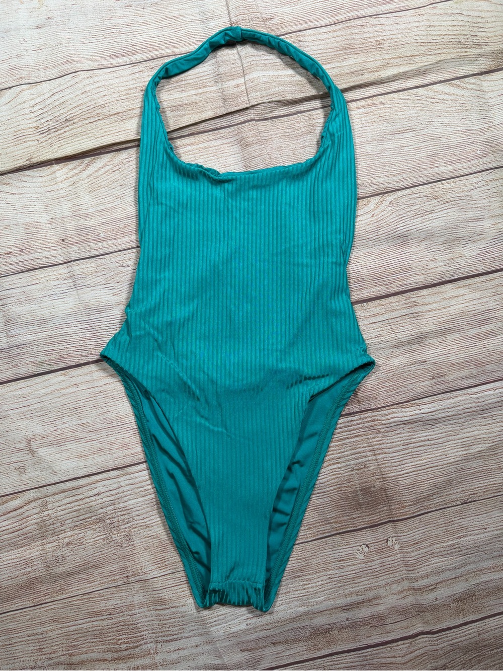 Vitamin A Teal Ribbed Halter One-Piece Swimsuit